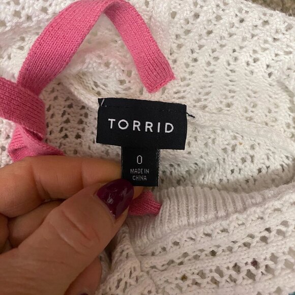 Torrid Pointelle Boxy Hoodie Sz 0 Large Colorful Stripe Cotton Pullover Beach - Picture 5 of 10